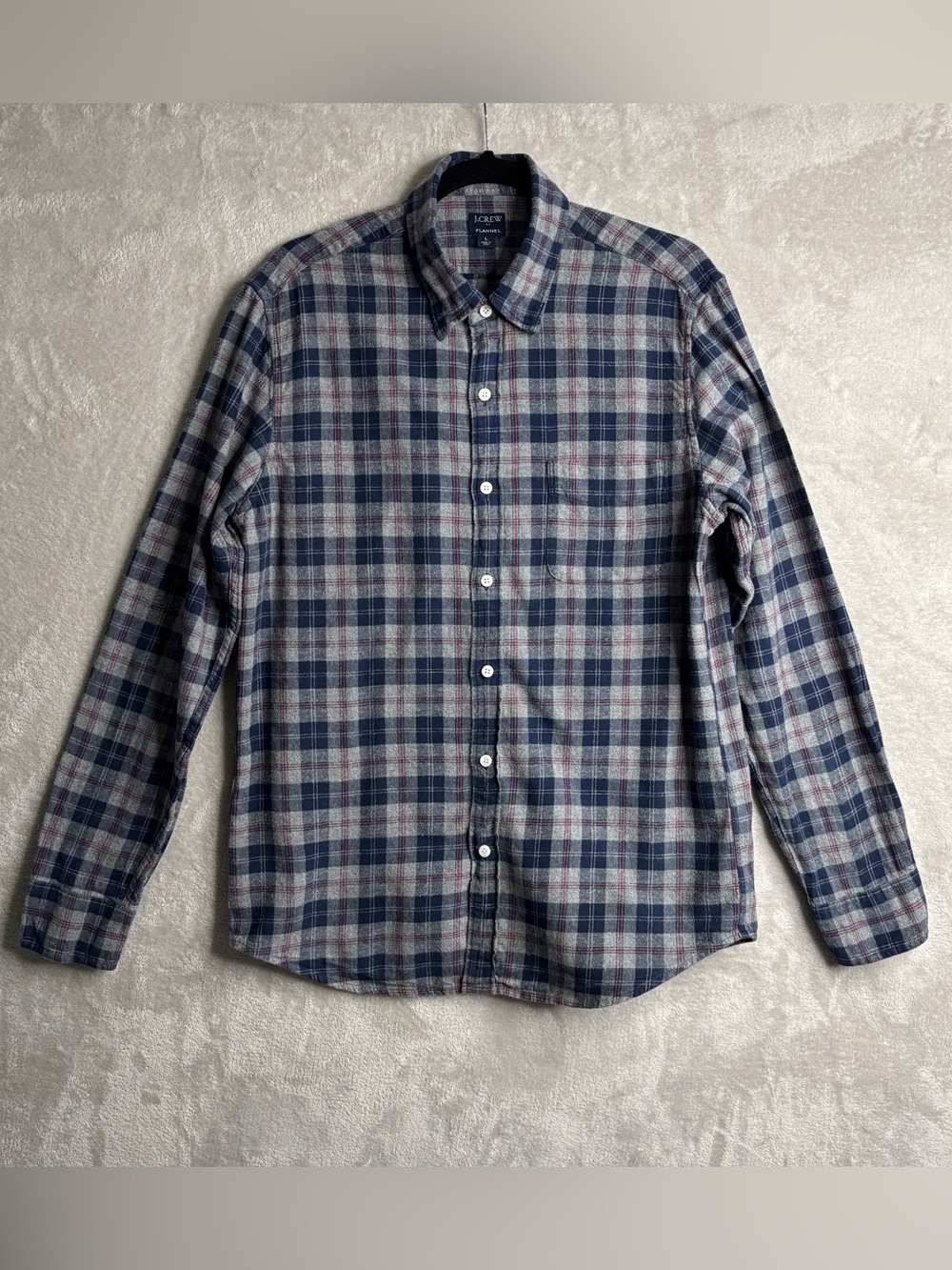 J. Crew Plaid Button-Down Shirt - Gray, Navy, Red ~ Sz L Western, Relaxed, Cozy